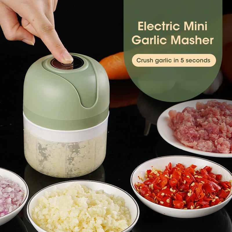 Triturador de alho elétrico de 250 ml, picador de alimentos para cozinha, moedor de carne portátil USB, picador de vegetais para utensílios de cozinha