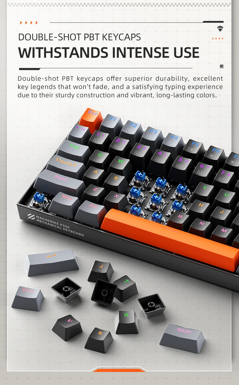 Teclado mecânico K500A-B84 MA Car 75% TK l com fio hot-swappable para jogos, retroiluminação em 6 cores, 84 teclas, para jogadores de PC e laptop