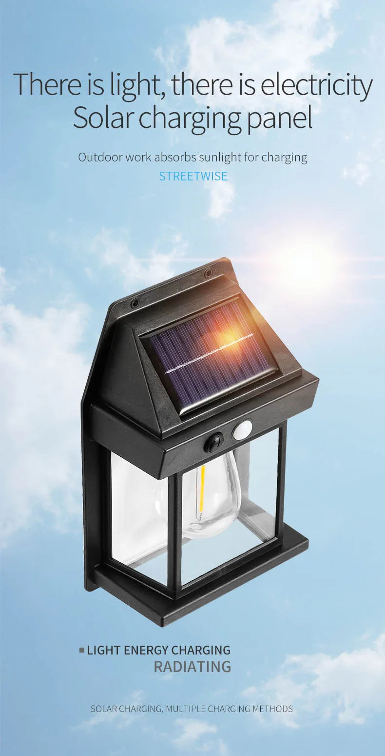 Motion Sensor Solar Tungsten Night Lamp Intelligent Wall Lamp 3 Lighting Modes Waterproof Courtyard Garden Decoration Lantern