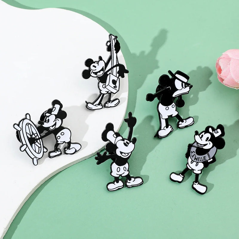 Broche de desenho animado Mickey Mouse de primeira geração, 5 peças, fofo, anime, o navio, chefe, rato, broche de esmalte, animal, moda, metal, distintivo, joia