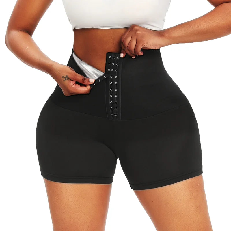 Calças de sauna com suor, shorts modeladores corporais, perda de peso, modelador de cintura feminino, barriga, quente, térmica, suor, fitness