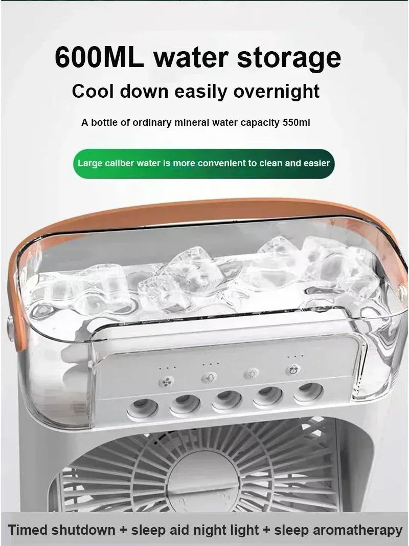 Umidificador portátil, ventilador, ar condicionado, USB, ventilador elétrico, luz noturna LED, névoa de água, divertido, 3 em 1, refrigerador de ar, umidificador para casa