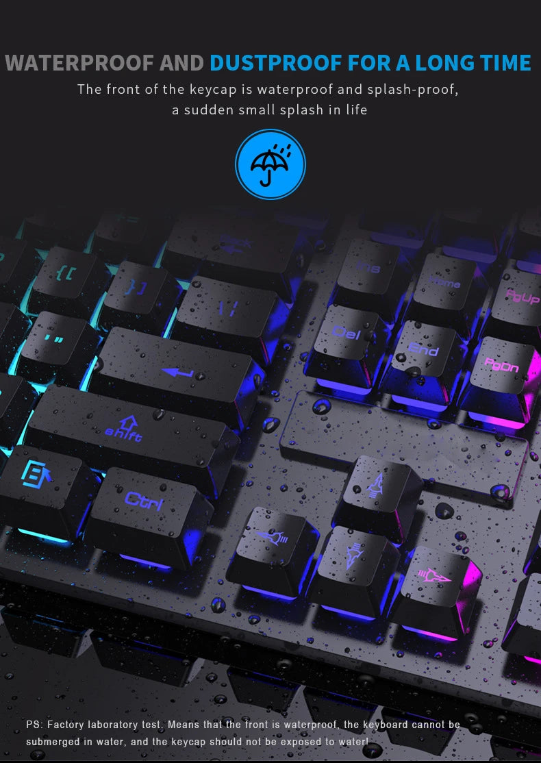 Teclado com fio de 104 teclas com retroiluminação RGB, luz respirável, conjunto de teclado e mouse ergonômico para jogos, laptop, Gamer Office