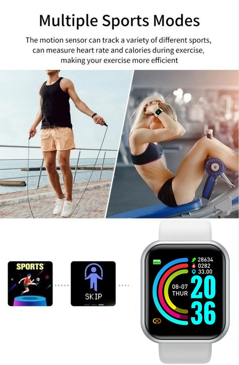Relógio inteligente multifuncional masculino e feminino com conexão Bluetooth, pulseira esportiva para música e fitness, monitoramento do sono, relógio inteligente D20