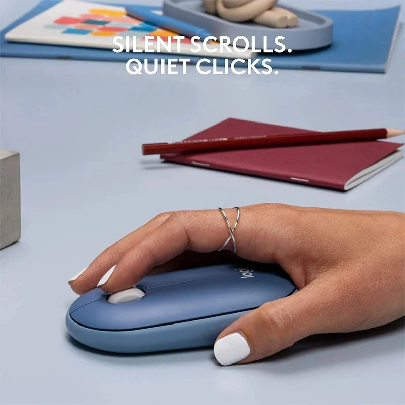 Mouse sem fio para tablet e laptop Logitech Pebble M350, Bluetooth, leve e fino, silencioso, para escritório, 2 em 1, com bateria/USB, estoque