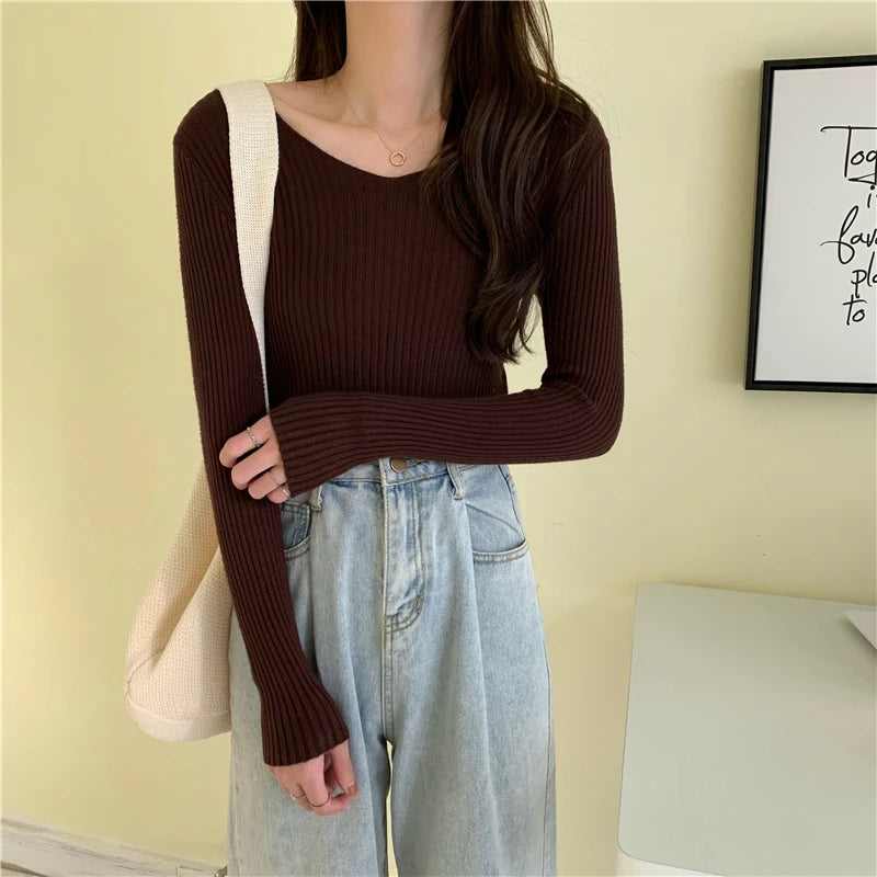 2025 Outono Inverno Mulheres Suéteres Casuais Manga Longa Malha Pulôver Suéter Feminino BÁSICO Sólido Jersey Tops Moda Roupas