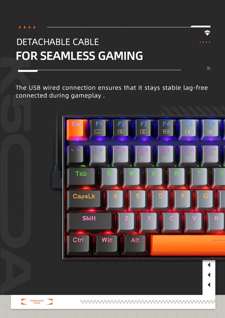 Teclado mecânico K500A-B84 MA Car 75% TK l com fio hot-swappable para jogos, retroiluminação em 6 cores, 84 teclas, para jogadores de PC e laptop