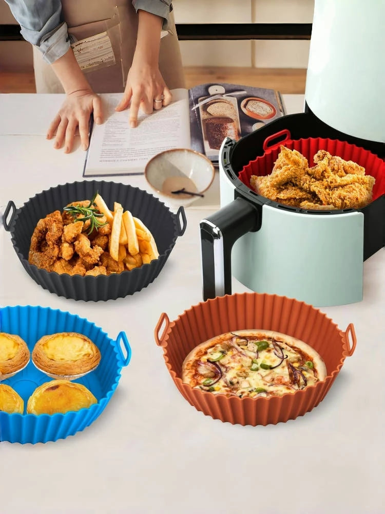 Cesta de silicone para Airfryer, assadeira reutilizável, molde de silicone para Airfryer, pizza, frango frito, cesta, forros para Airfryer, acessórios
