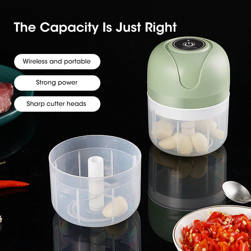 Triturador de alho elétrico de 250 ml, picador de alimentos para cozinha, moedor de carne portátil USB, picador de vegetais para utensílios de cozinha
