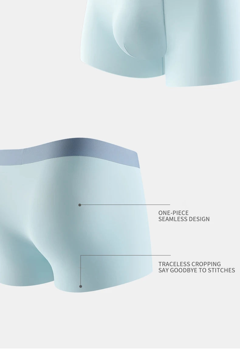 MIIOW 3 Peças Cueca Boxer Masculina de Seda Gelada Fibra Metálica Antiestática Cuecas Masculinas Sem Costura Bainha de Corte Cuecas Masculinas Boxers Shorts Trunk