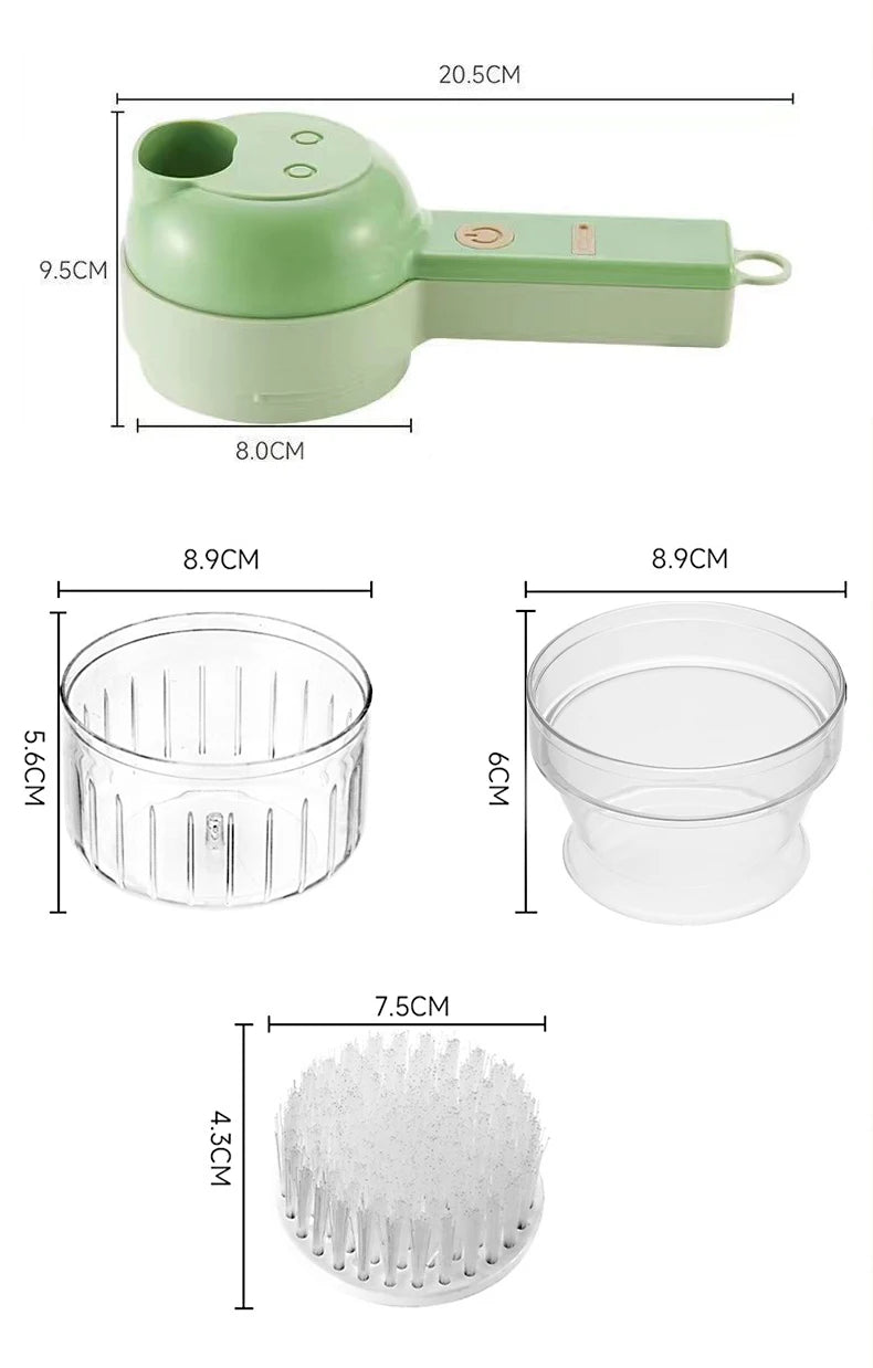 Conjunto de cortadores de vegetais elétricos 5 em 1, processador de alimentos portátil, recarregável e sem fio, máquina picadora para pimenta, alho e carne