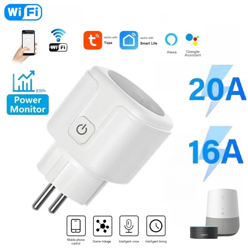 Tomada inteligente WiFi TU EU16A/20A, monitor de energia e controle de voz, temporização e controle de vida inteligente, funciona com Alexa e Google Home