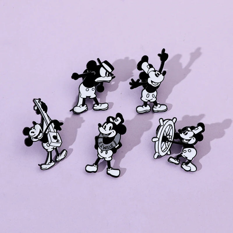 Broche de desenho animado Mickey Mouse de primeira geração, 5 peças, fofo, anime, o navio, chefe, rato, broche de esmalte, animal, moda, metal, distintivo, joia