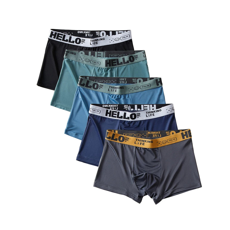 5 pçs/lote Boxer Shorts Seda Gelo Roupa Interior Masculina Verão Cuecas Respiráveis U Convexo Lingerie Respirável Calcinha Sexy