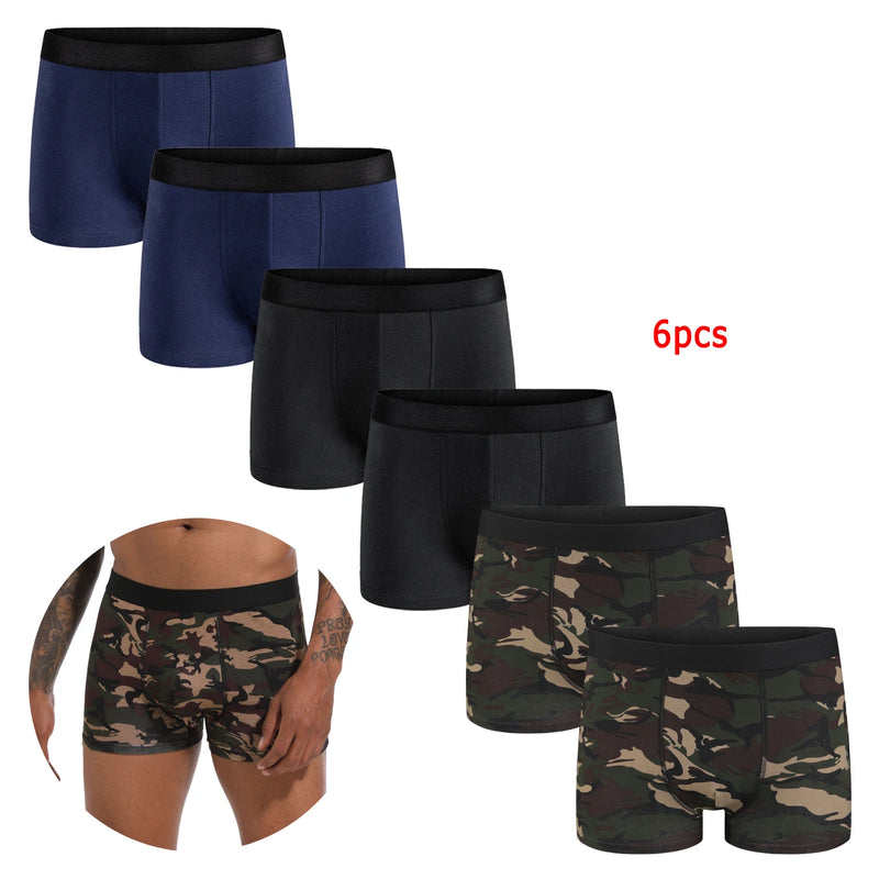 Pacote com 6 peças de cuecas boxer pretas masculinas, cuecas macias e respiráveis para homens, cuecas boxer slip 2024