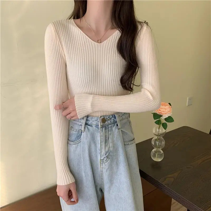 2025 Outono Inverno Mulheres Suéteres Casuais Manga Longa Malha Pulôver Suéter Feminino BÁSICO Sólido Jersey Tops Moda Roupas