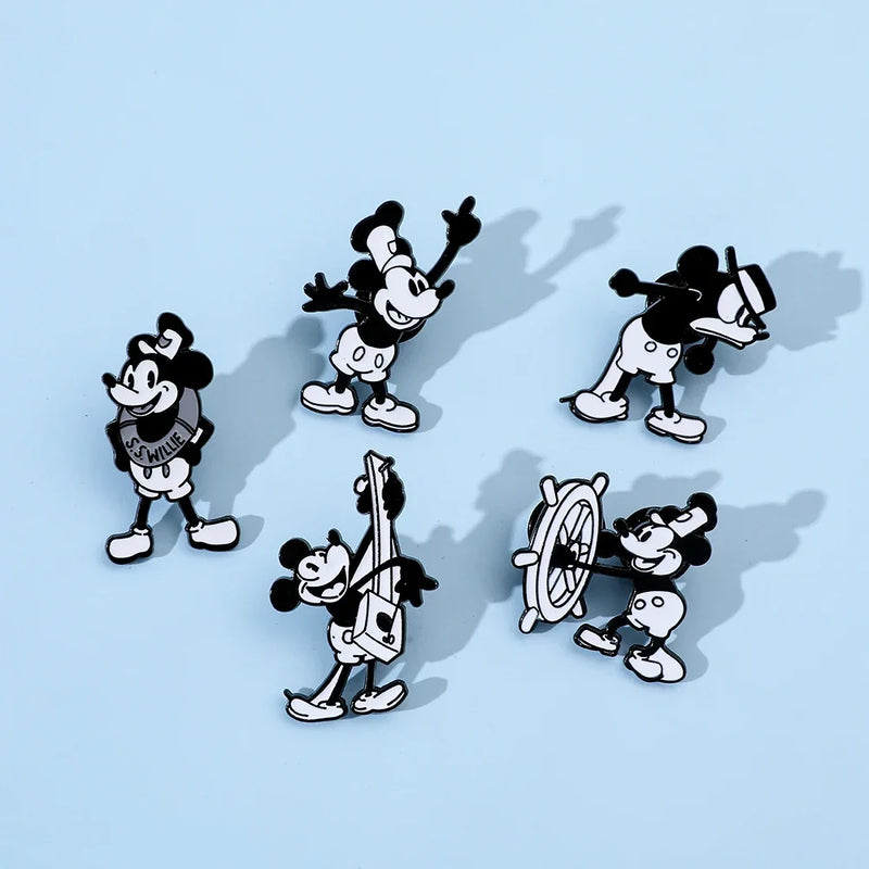 Broche de desenho animado Mickey Mouse de primeira geração, 5 peças, fofo, anime, o navio, chefe, rato, broche de esmalte, animal, moda, metal, distintivo, joia