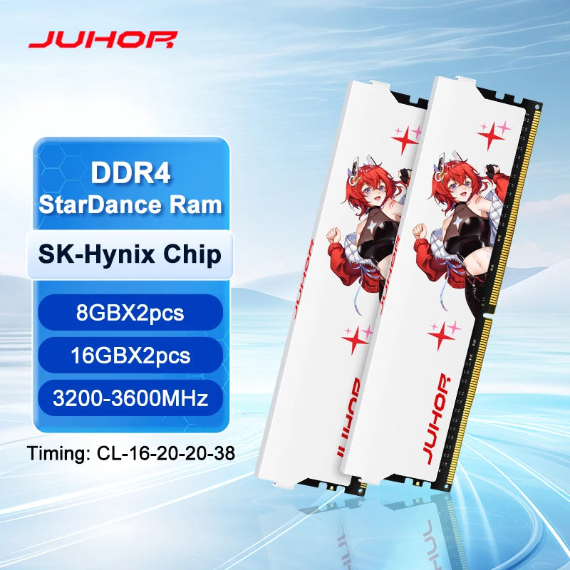 Juhor memoria RAM DDR4 8GB 16GB 3200MHz 3600MHz DI MM memória ram para jogos de mesa com dissipador de calor branco