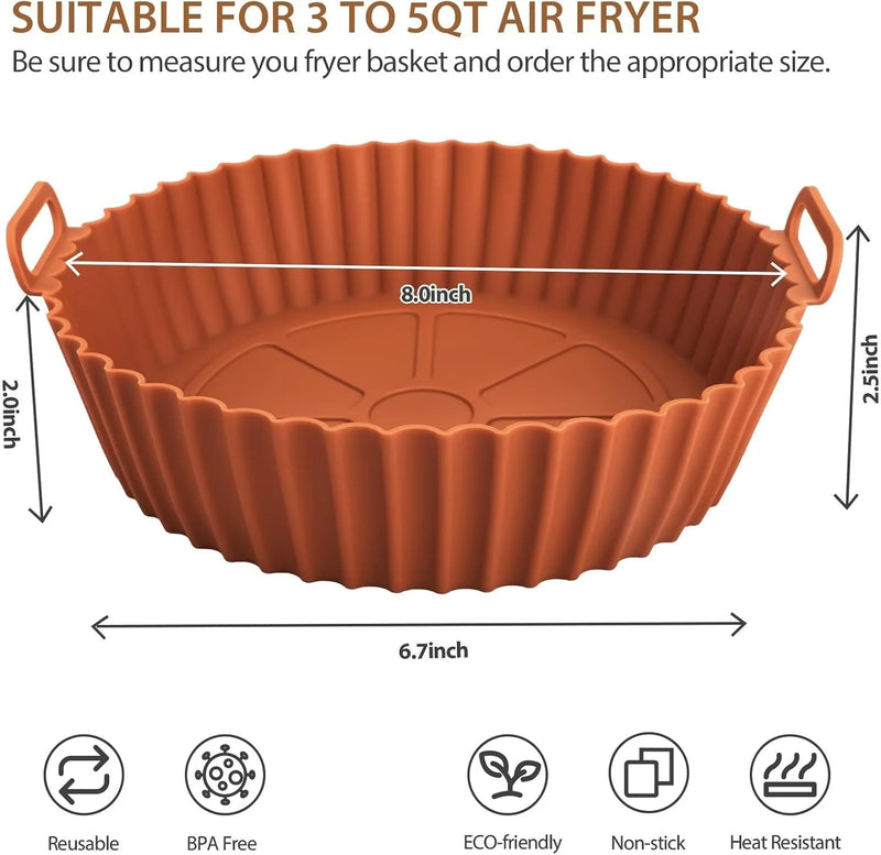 Cesta de silicone para Airfryer, assadeira reutilizável, molde de silicone para Airfryer, pizza, frango frito, cesta, forros para Airfryer, acessórios