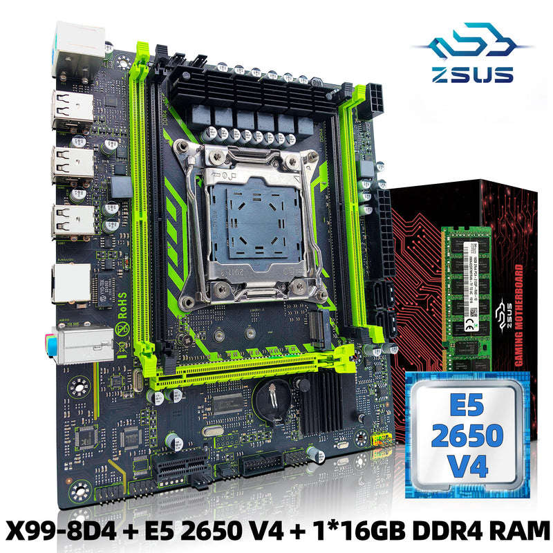 Kit de placas-mãe ZSUS X99-8D4 ET com CPU LG A2011-3 XE one5 2650 V4 DDR4 16 GB (1 * 16 GB) 2133 MHz de memória RAM NV MEM.2 SATA