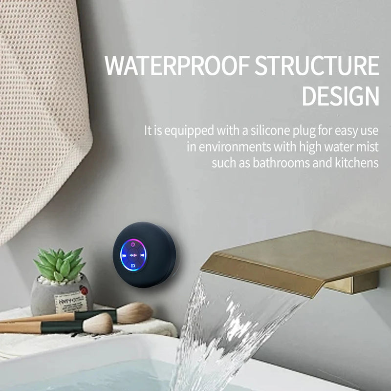 Alto-falante Bluetooth sem fio portátil LED IP X4 à prova d'água alto-falante externo banheiro grande ventosa mini caixa de som estéreo