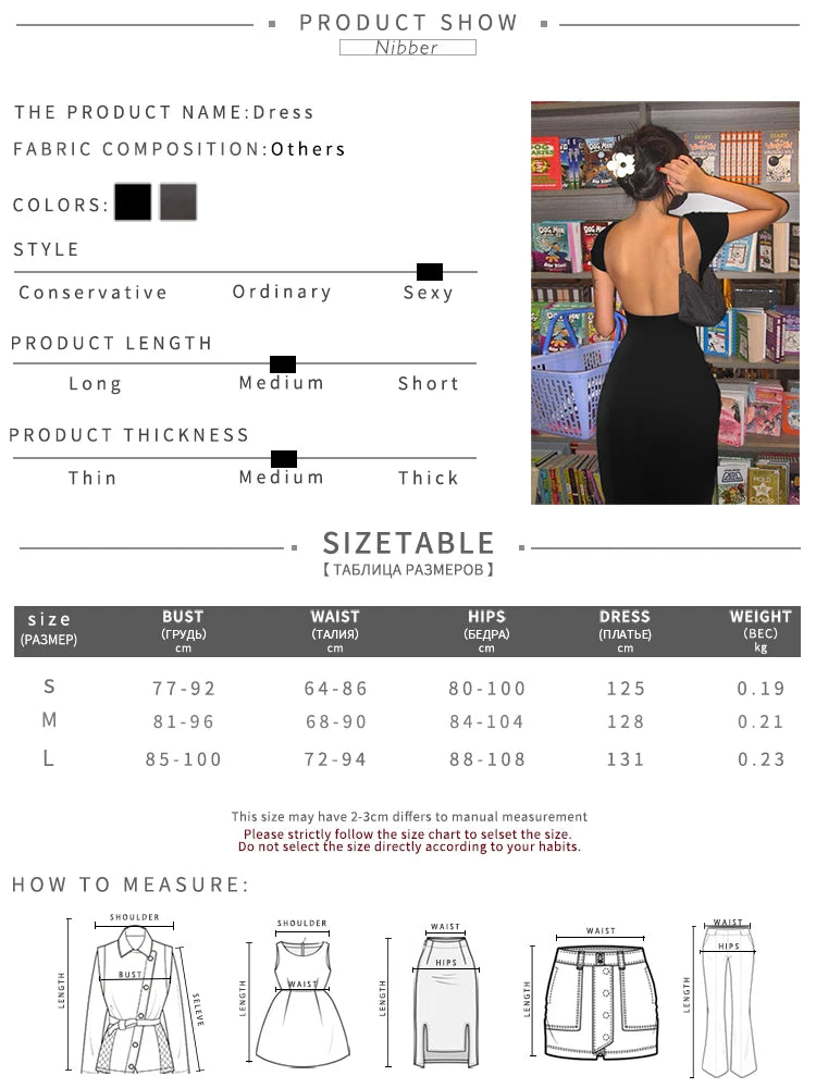 Vestido longo Nibber liso sexy sem costas feminino elegante elástico slim manga curta vestidos longos bodycon feminino roupas streetwear