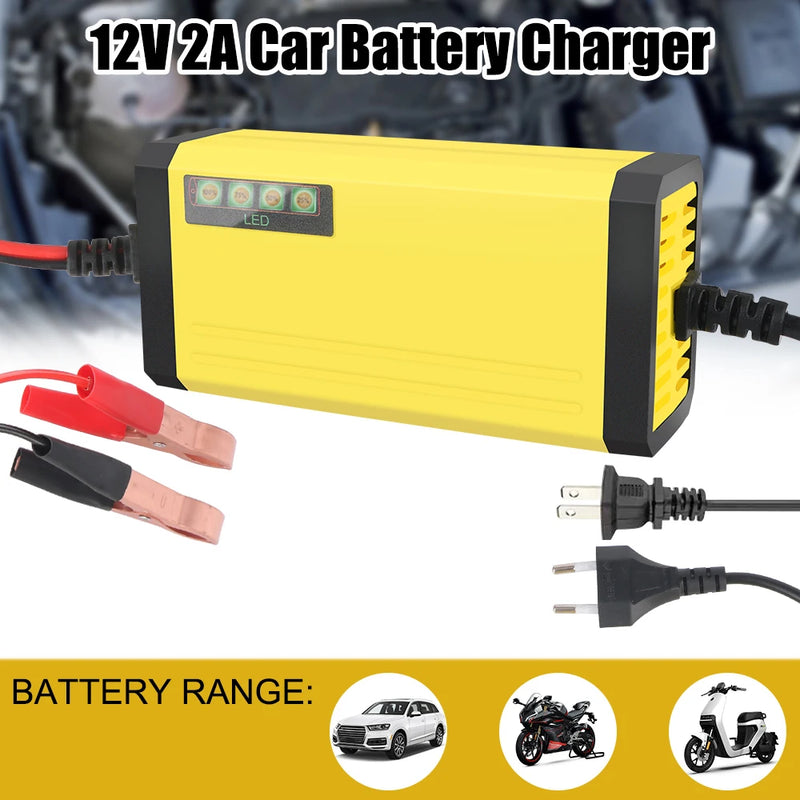 Carregador de bateria de carro 12V 2A 220V Power Puls Carregador de reparo de bateria de chumbo-ácido seca e úmida Carregador de bateria de caminhão para moto com display LED