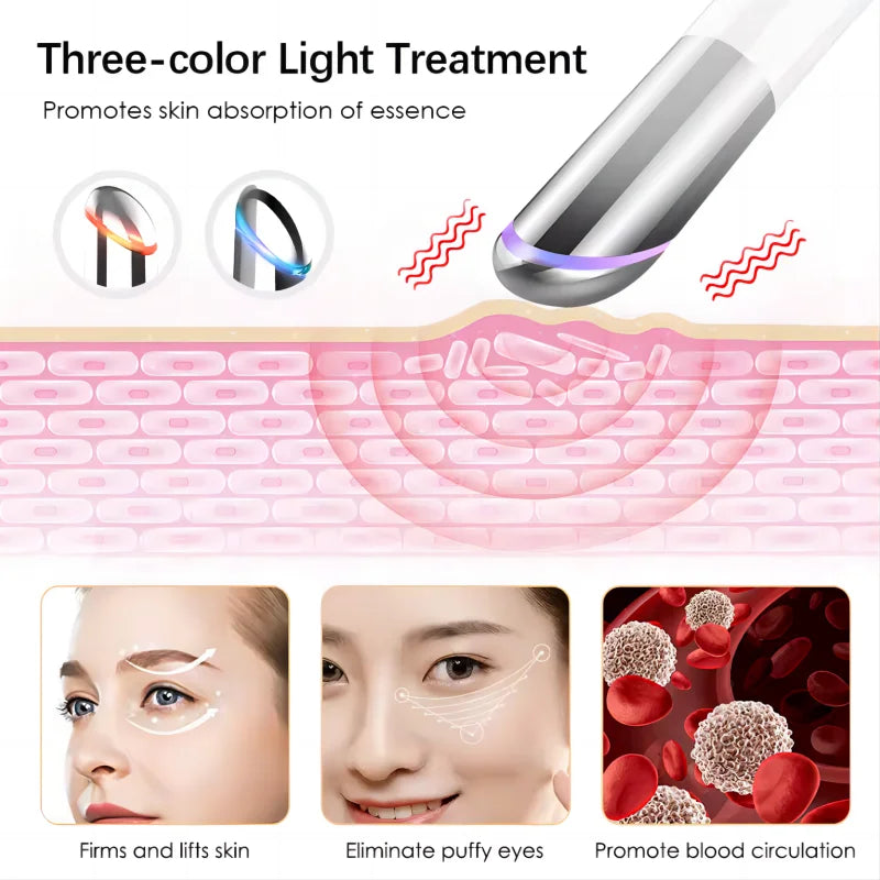 Dispositivo de beleza para os olhos 5 em 1, massageador facial, terapia com luz vermelha LED, varinha para relaxar os olhos, olheiras, bolsas, inchaço, ferramenta para cuidados com a pele