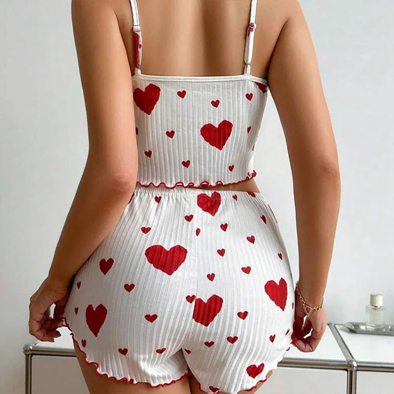 Mulheres spa jam ativo pijamas 2 peças regatas curtas e shorts SS ml branco ventilado macio casual amor impressão