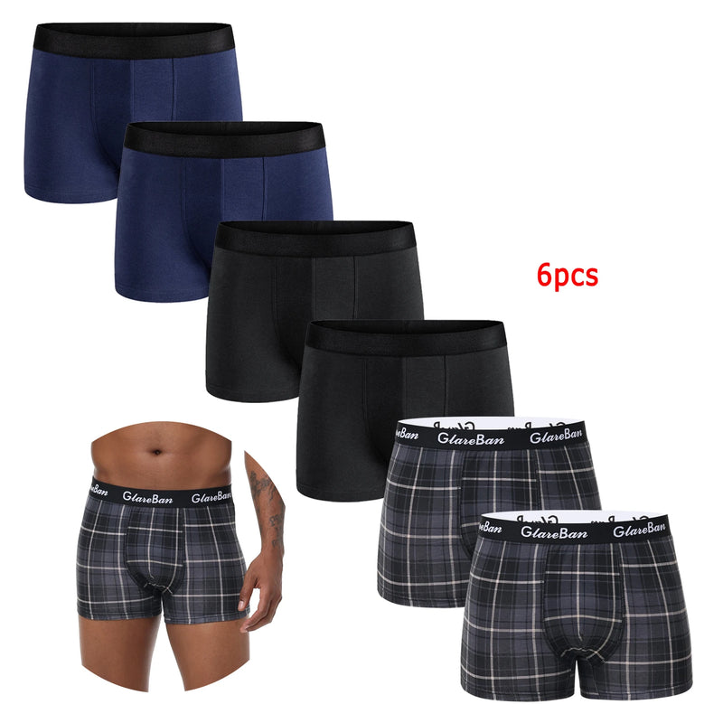 Pacote com 6 peças de cuecas boxer pretas masculinas, cuecas macias e respiráveis para homens, cuecas boxer slip 2024