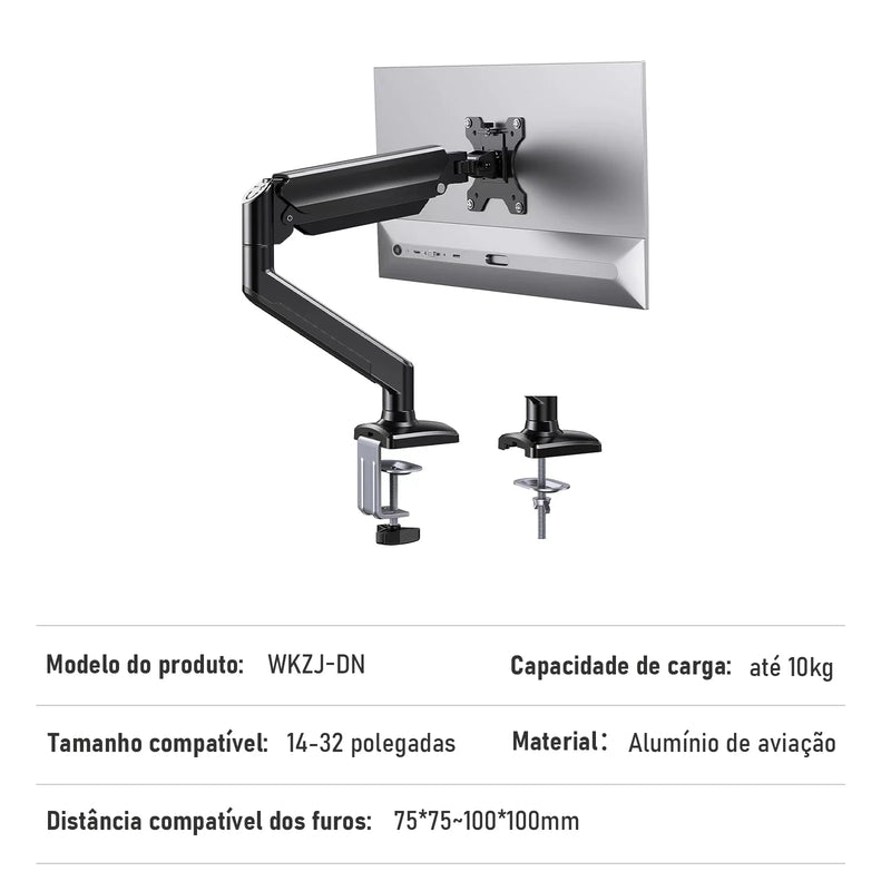 Suporte de monitor de braço articulado para mesa, monitor de movimento total, braço de mola mecânico, suporte de alumínio Mon ITOR