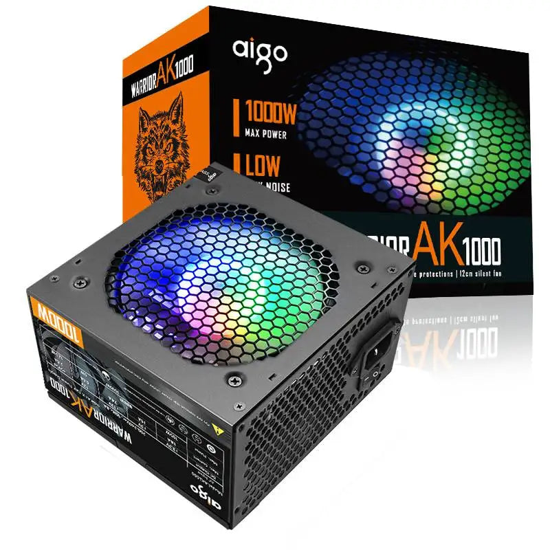 Fonte de alimentação AIG Oak PCP SU 500W 600W 700W 800W 1000W para jogos, ventilador RGB de 120 mm, fonte de alimentação para computador de mesa TX 220VA para BT C