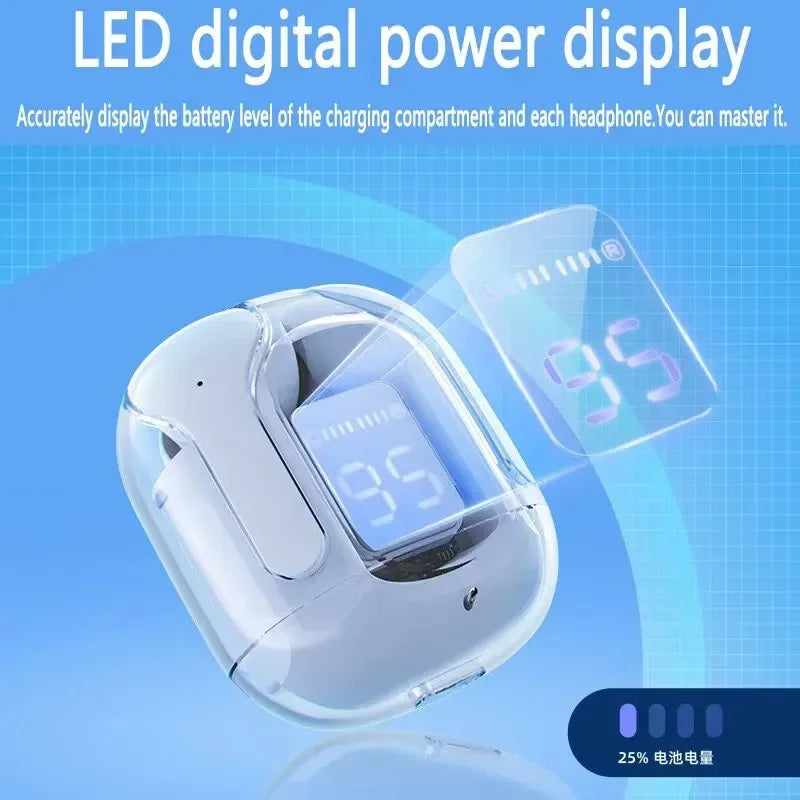 Fone de ouvido sem fio Bluetooth T2 original, transparente, HiFi, LED, com display digital, som estéreo, para Xiaomi