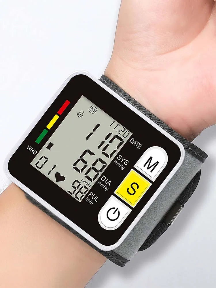 Monitor de pressão arterial digital de pulso médico medidor de frequência cardíaca e pulso esfigmomanômetro PR tela LCD portátil Cuidados de saúde