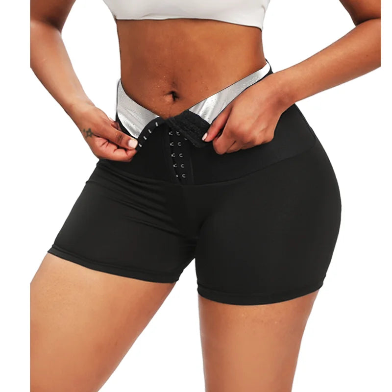 Calças de sauna com suor, shorts modeladores corporais, perda de peso, modelador de cintura feminino, barriga, quente, térmica, suor, fitness