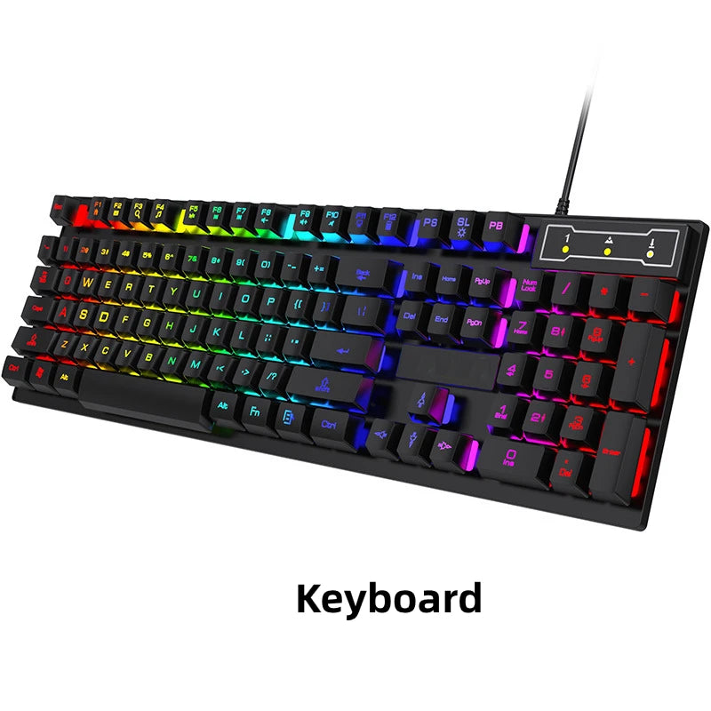 Teclado com fio de 104 teclas com retroiluminação RGB, luz respirável, conjunto de teclado e mouse ergonômico para jogos, laptop, Gamer Office