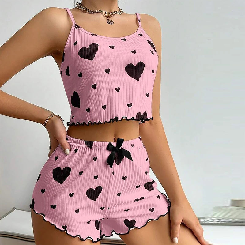 Mulheres spa jam ativo pijamas 2 peças regatas curtas e shorts SS ml branco ventilado macio casual amor impressão