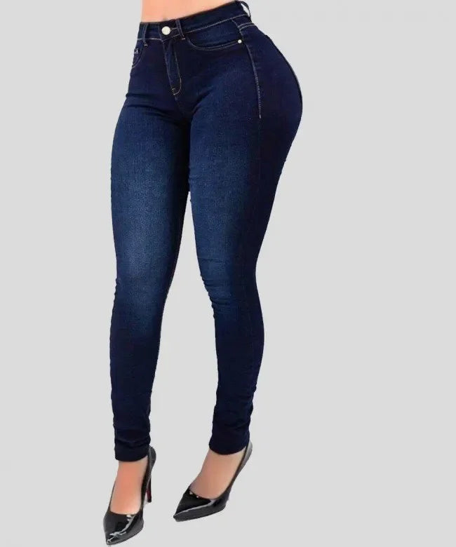 jeans de cor pura jeans de cintura alta