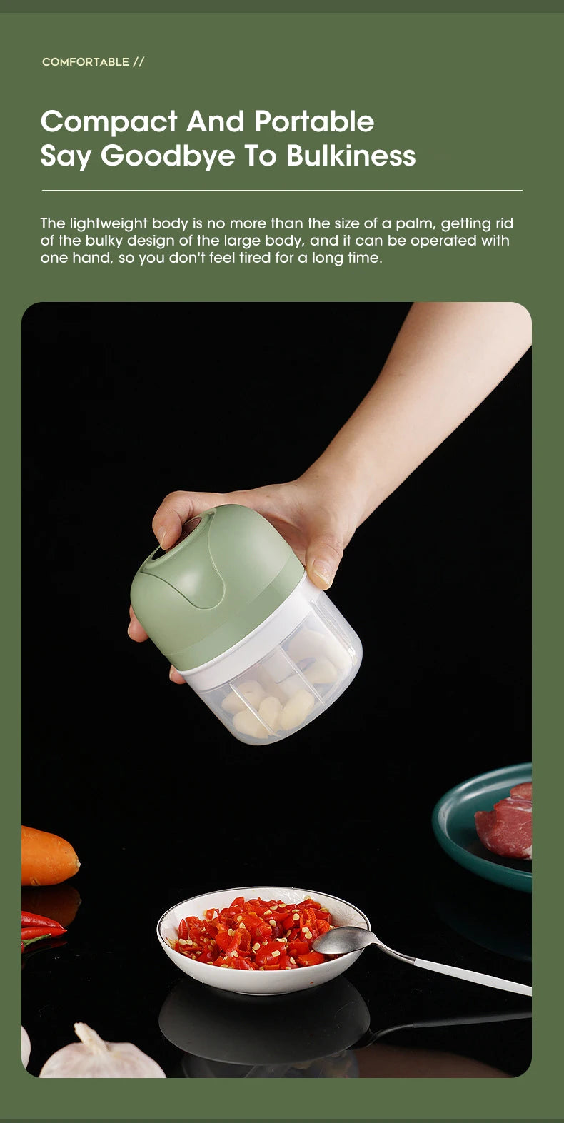 Triturador de alho elétrico de 250 ml, picador de alimentos para cozinha, moedor de carne portátil USB, picador de vegetais para utensílios de cozinha