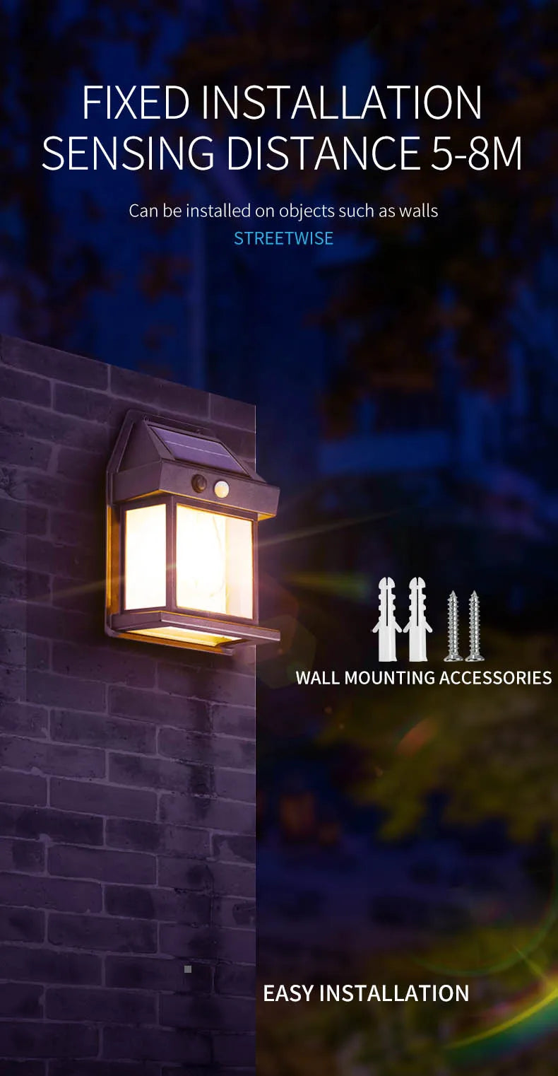 Motion Sensor Solar Tungsten Night Lamp Intelligent Wall Lamp 3 Lighting Modes Waterproof Courtyard Garden Decoration Lantern