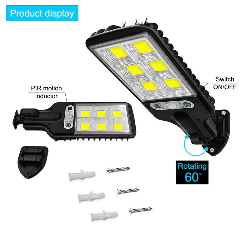 Sensor solar luzes ao ar livre LED rua jardim lâmpadas solares 3 modos sensor de movimento à prova d'água controle remoto luz de parede