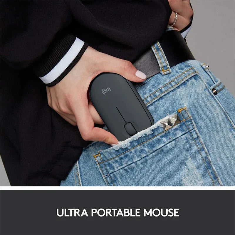 Mouse sem fio para tablet e laptop Logitech Pebble M350, Bluetooth, leve e fino, silencioso, para escritório, 2 em 1, com bateria/USB, estoque
