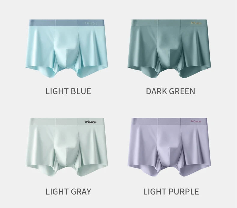 MIIOW 3 Peças Cueca Boxer Masculina de Seda Gelada Fibra Metálica Antiestática Cuecas Masculinas Sem Costura Bainha de Corte Cuecas Masculinas Boxers Shorts Trunk