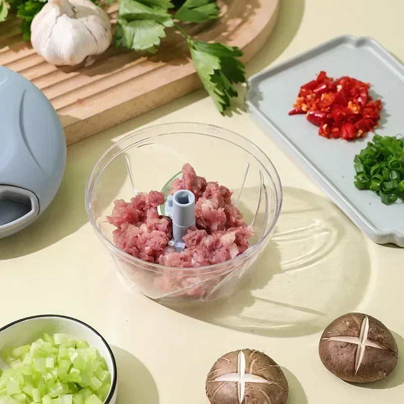 Moedor de carne manual de 500 ml, picador de alho giratório, triturador de alho, cortador de vegetais e cebola, picador de alimentos para cozinha