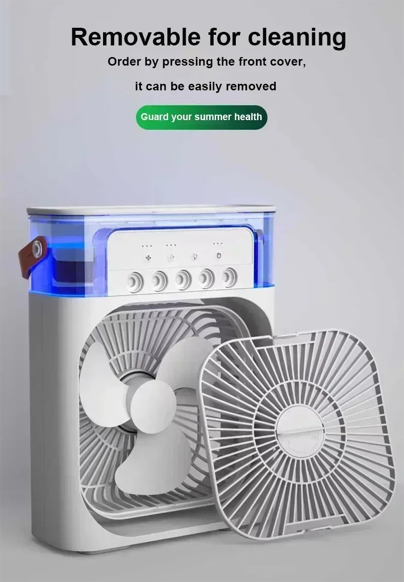 Umidificador portátil, ventilador, ar condicionado, USB, ventilador elétrico, luz noturna LED, névoa de água, divertido, 3 em 1, refrigerador de ar, umidificador para casa