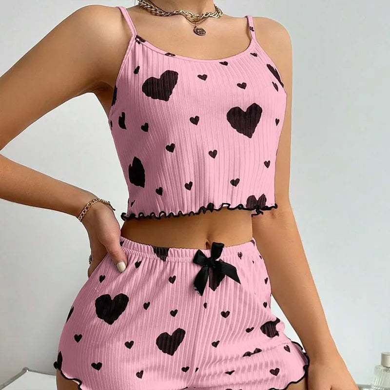Mulheres spa jam ativo pijamas 2 peças regatas curtas e shorts SS ml branco ventilado macio casual amor impressão