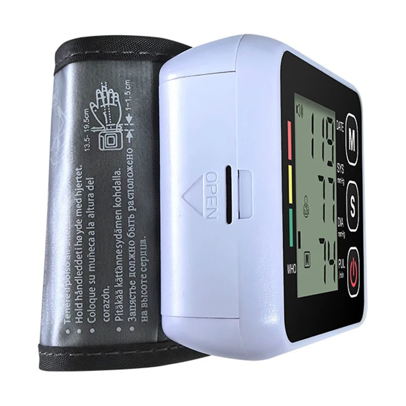 Monitor de pressão arterial digital de pulso médico medidor de frequência cardíaca e pulso esfigmomanômetro PR tela LCD portátil Cuidados de saúde