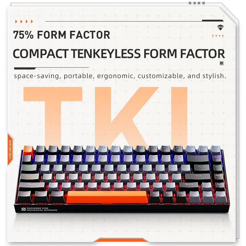 Teclado mecânico K500A-B84 MA Car 75% TK l com fio hot-swappable para jogos, retroiluminação em 6 cores, 84 teclas, para jogadores de PC e laptop