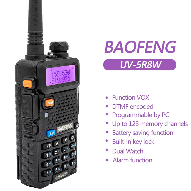5W 8W rádio bidirecional VHF UHF FM rádio portátil transceptor caça 16km
