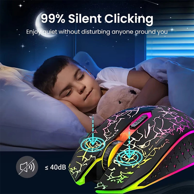 Mouse gamer RGB Bluetooth 2.4G sem fio ergonômico 1600DPI 6 botões mudos mouse para MacBook tablet laptops computador